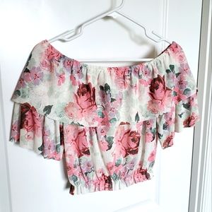 ASOS Floral Off-the-Shoulder Ruffled Crop Top Sz 4